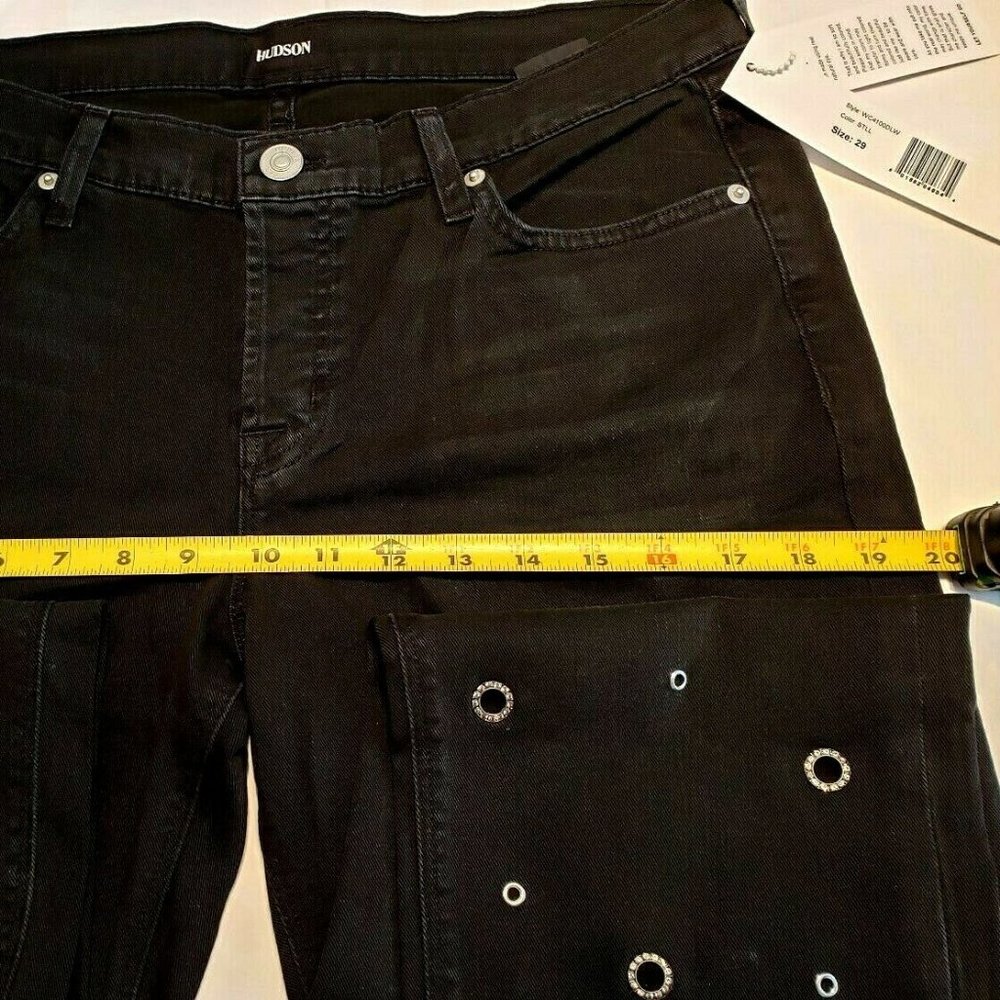 HUDSON New Jeans Crystal Jewel Grommet Pants USA BLACK Womens Sz 29, 30 - Picture 8 of 9